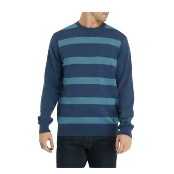 Crown & Ivy NWT Cotton Cashmere Blend Blue Rugby Striped Lightweight Sweater XL - Picture 1 of 14